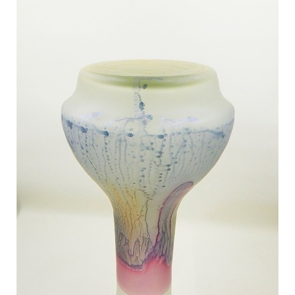 Rueven Art Glass Watercolor Drip Hand Painted Satin Bud Vase Ruffle Top 9 Inch - Picture 10 of 12